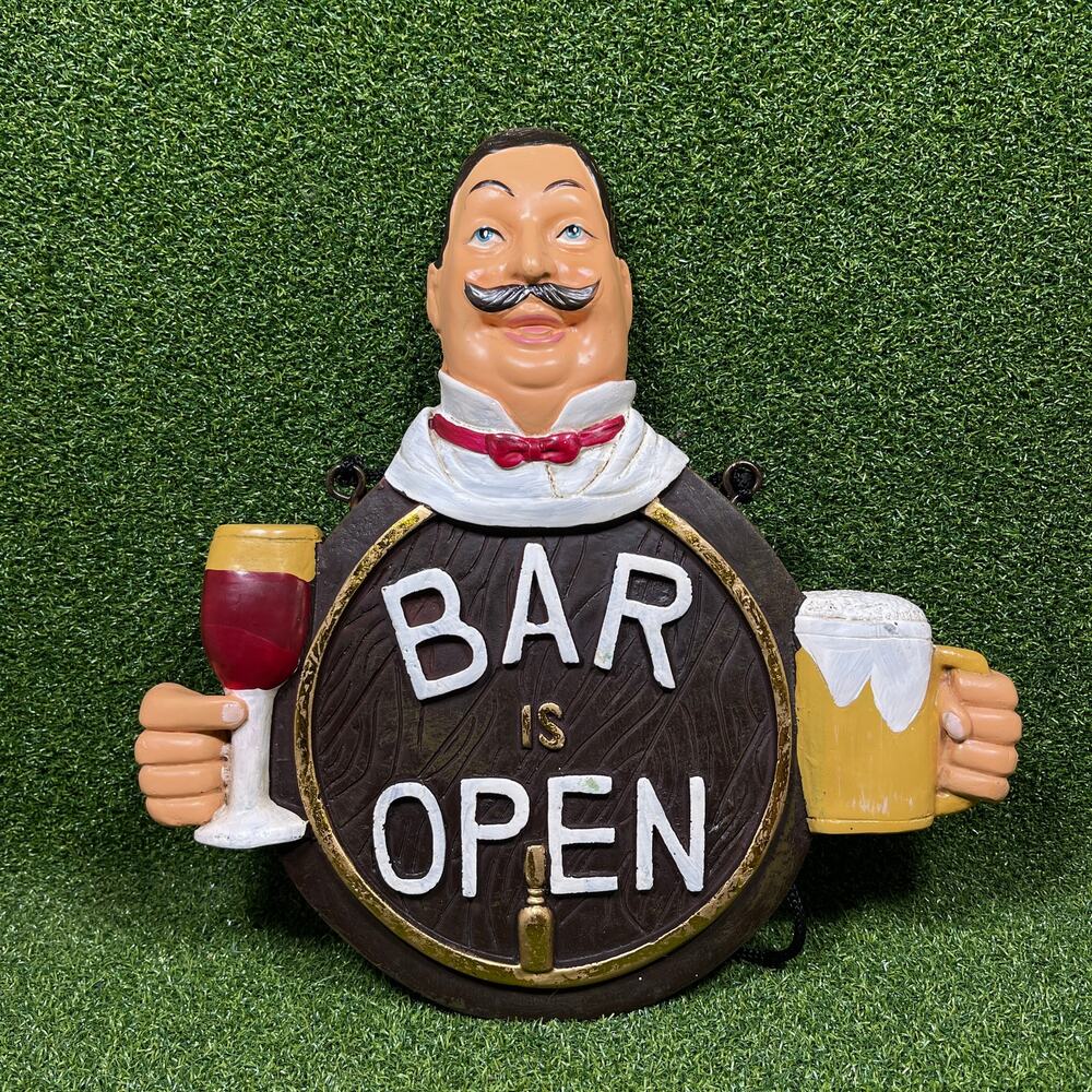 Vintage Polyresin Mustachioed Man Decorative Bar Sign